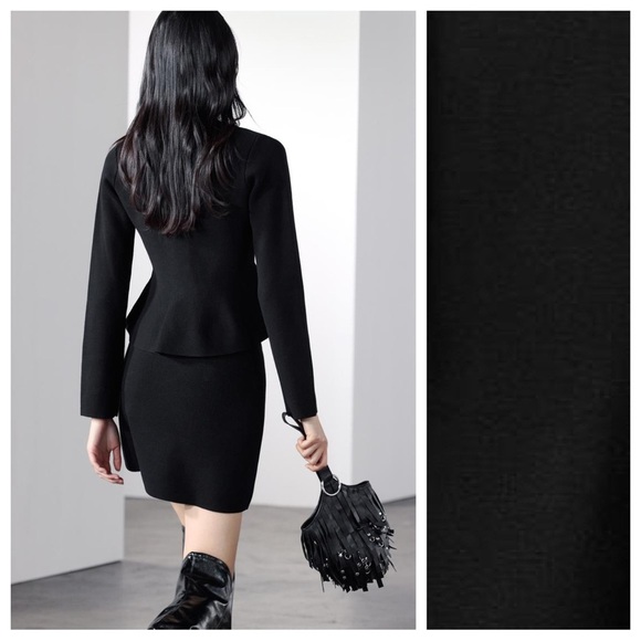 NWT. Zara Black Viscose Blend Peplum Knit Round Cardigan/Jacket. Size L. - Picture 3 of 8